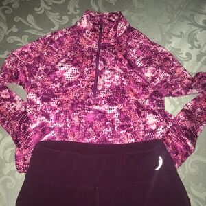 Exertek Womens Pink Long Sleeve 1/4 Zip Thumb Holes Stretch Running Set Size M